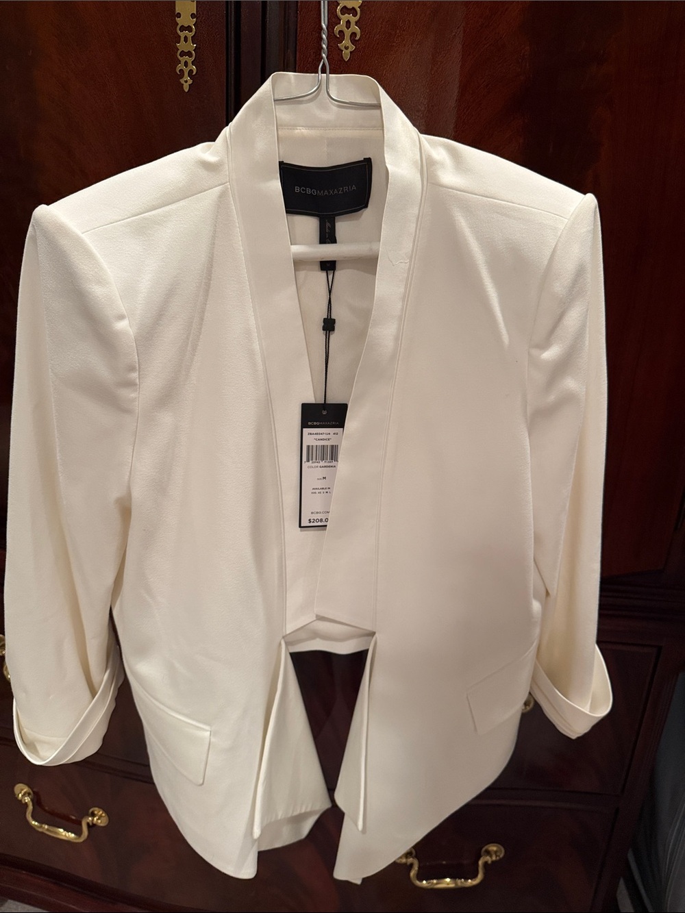 BCBGMaxAzria Cream Open-Front Draped Blazer